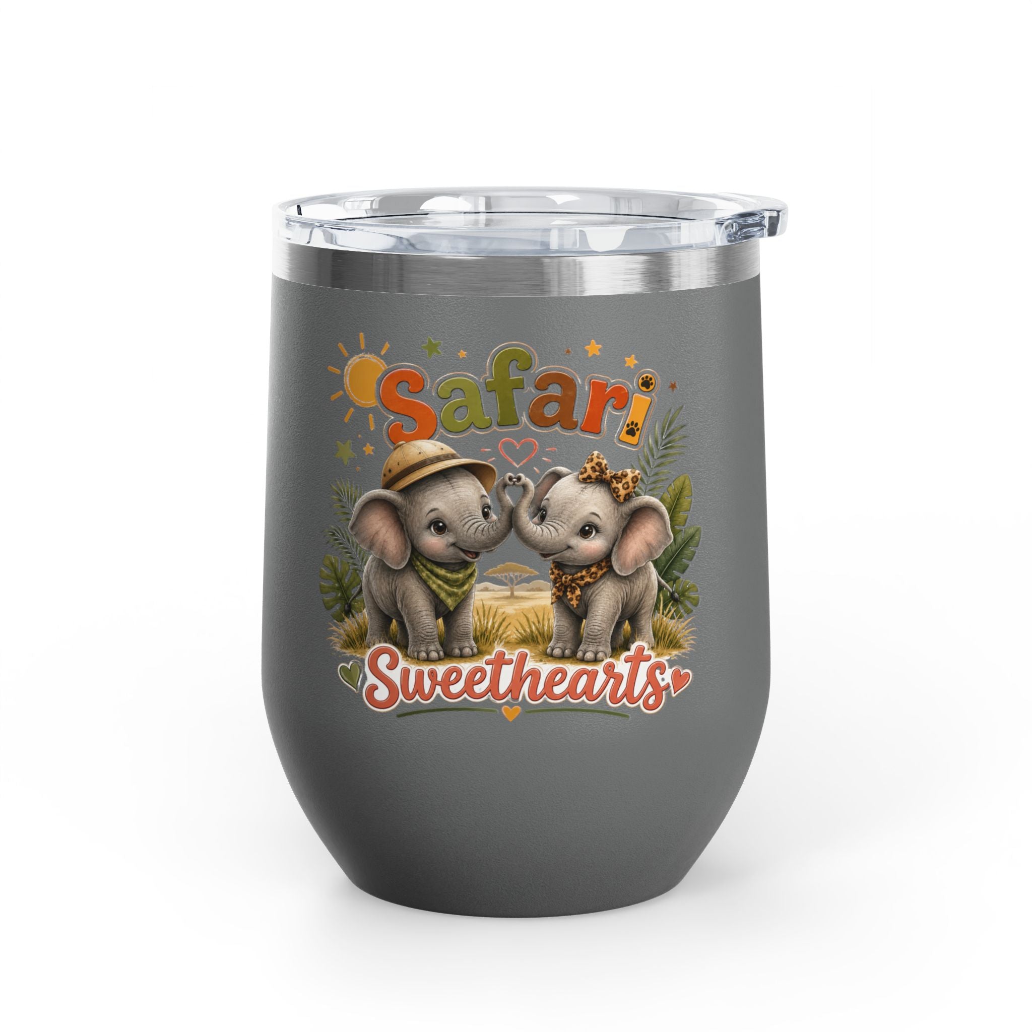 Safari Sweethearts Tumbler – 12oz Insulated Cute Elephant Couples Design