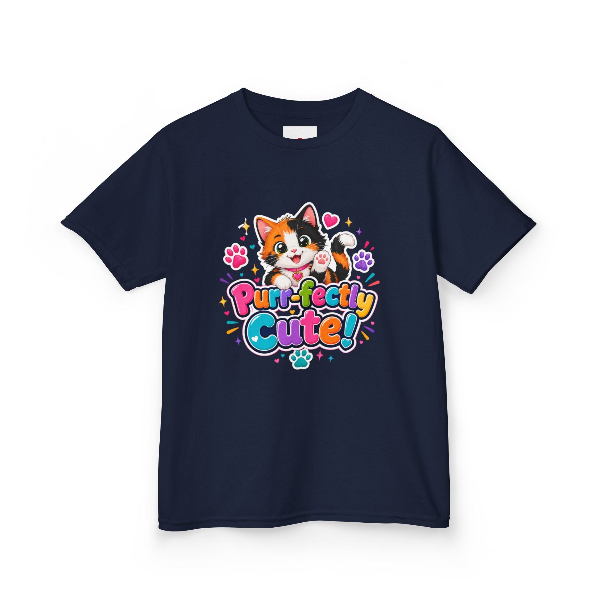 Kids T-Shirt — “Purr-fectly Cute!” Calico Kitten Graphic Tee for Children