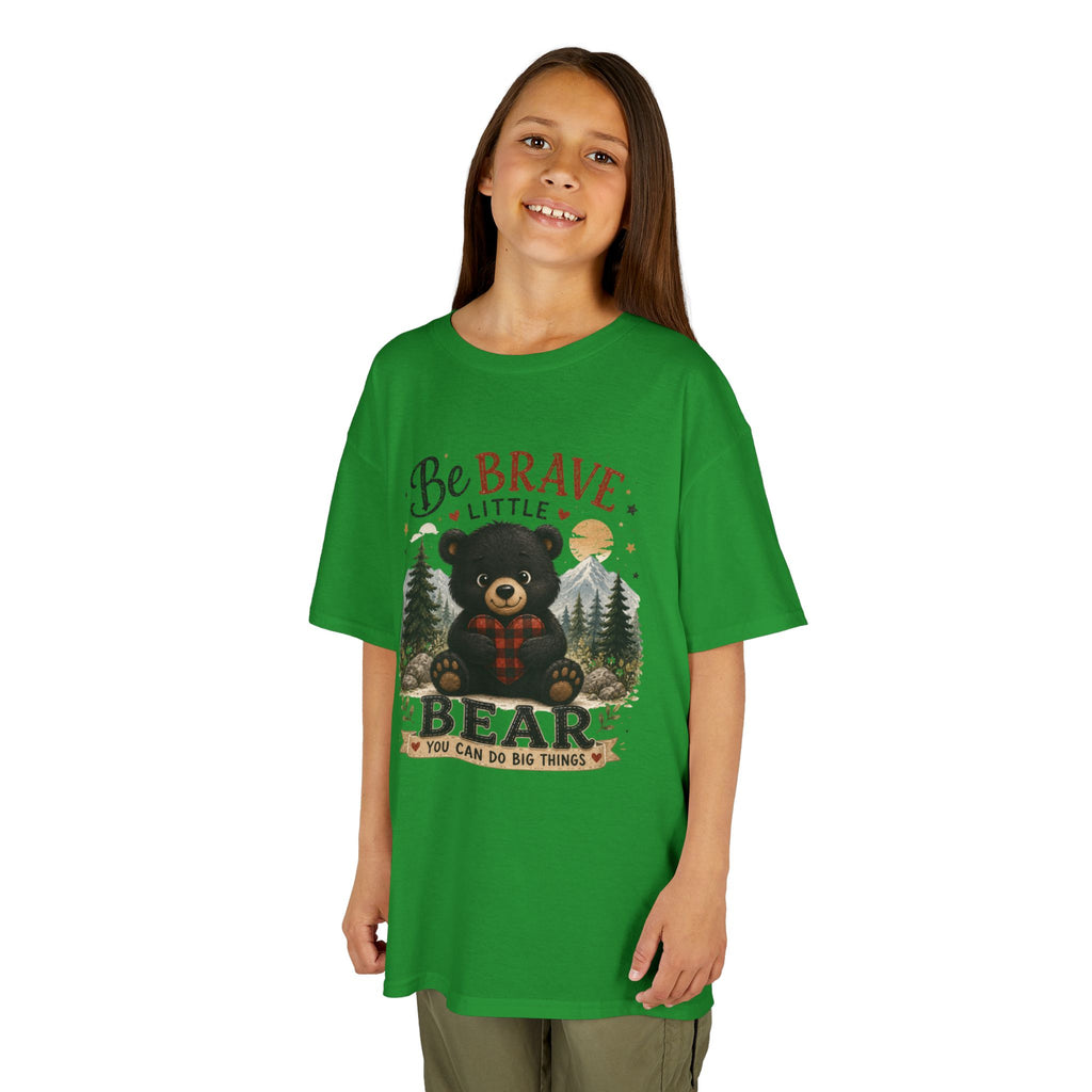 Kids T‑Shirt — "Be Brave Little Bear" Cute Woodland Bear Tee for Children, Inspirational Adventure Gift