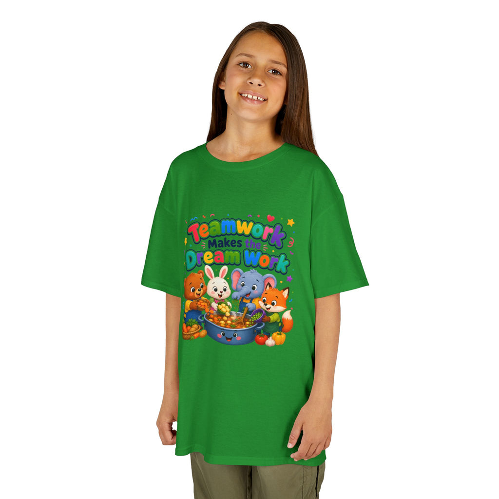 Kids Tee — “Teamwork Makes the Dream Work” Cute Animal Classroom Shirt