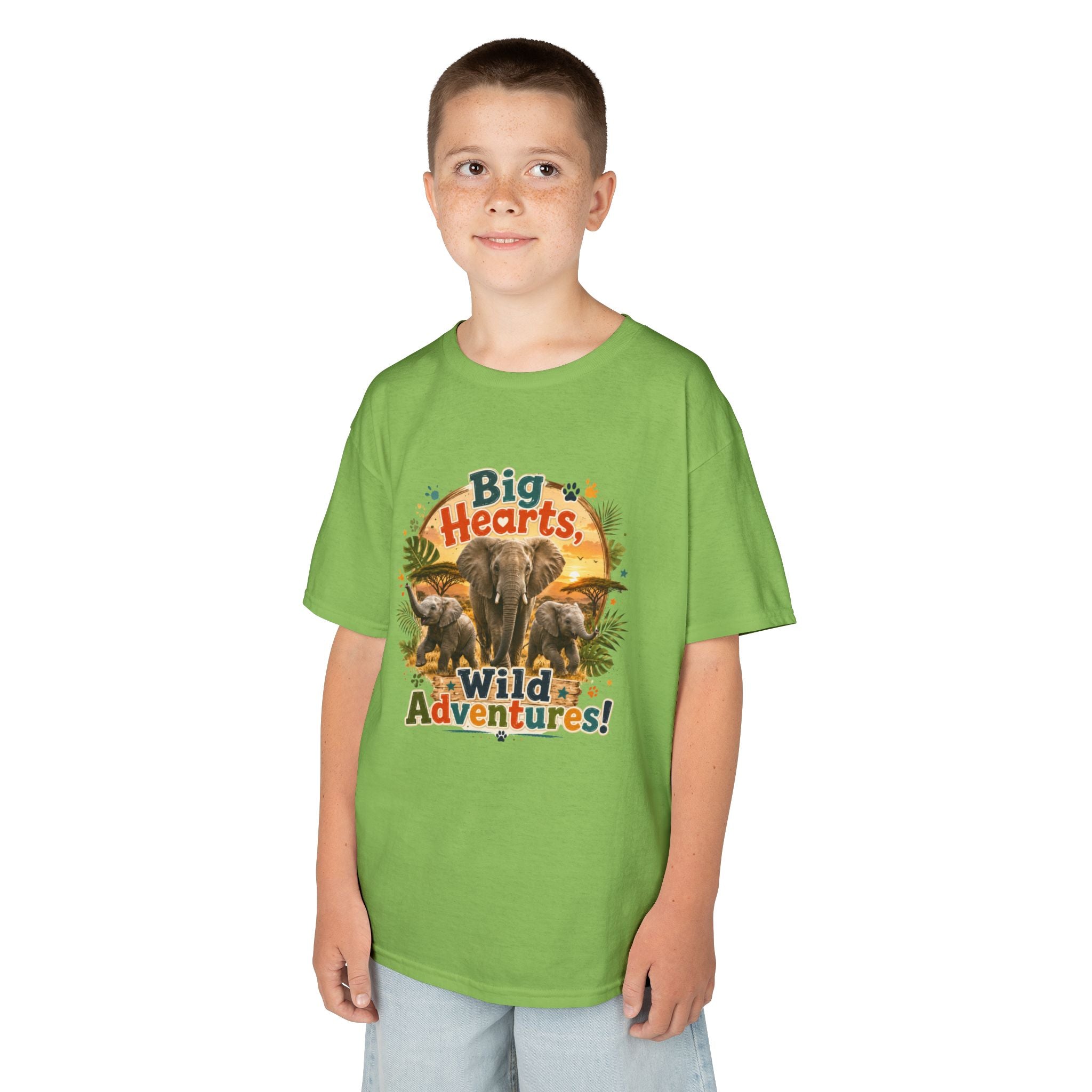 Kids T-Shirt — “Big Hearts, Wild Adventures!” Elephant Safari Shirt for Kids, Cute Animal Adventure Tee