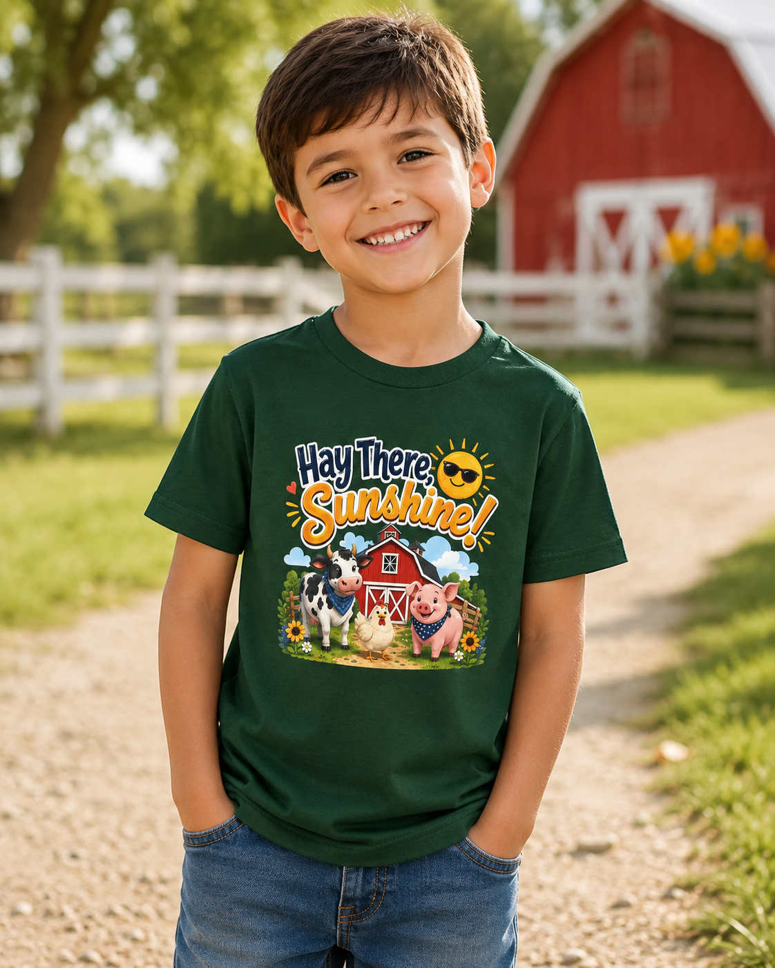 Kids Tee — "Hay There, Sunshine!" Farm Animal Graphic