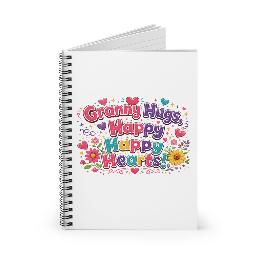 Granny Hugs Happy Happy Hearts Spiral Notebook | Floral Heart Illustration