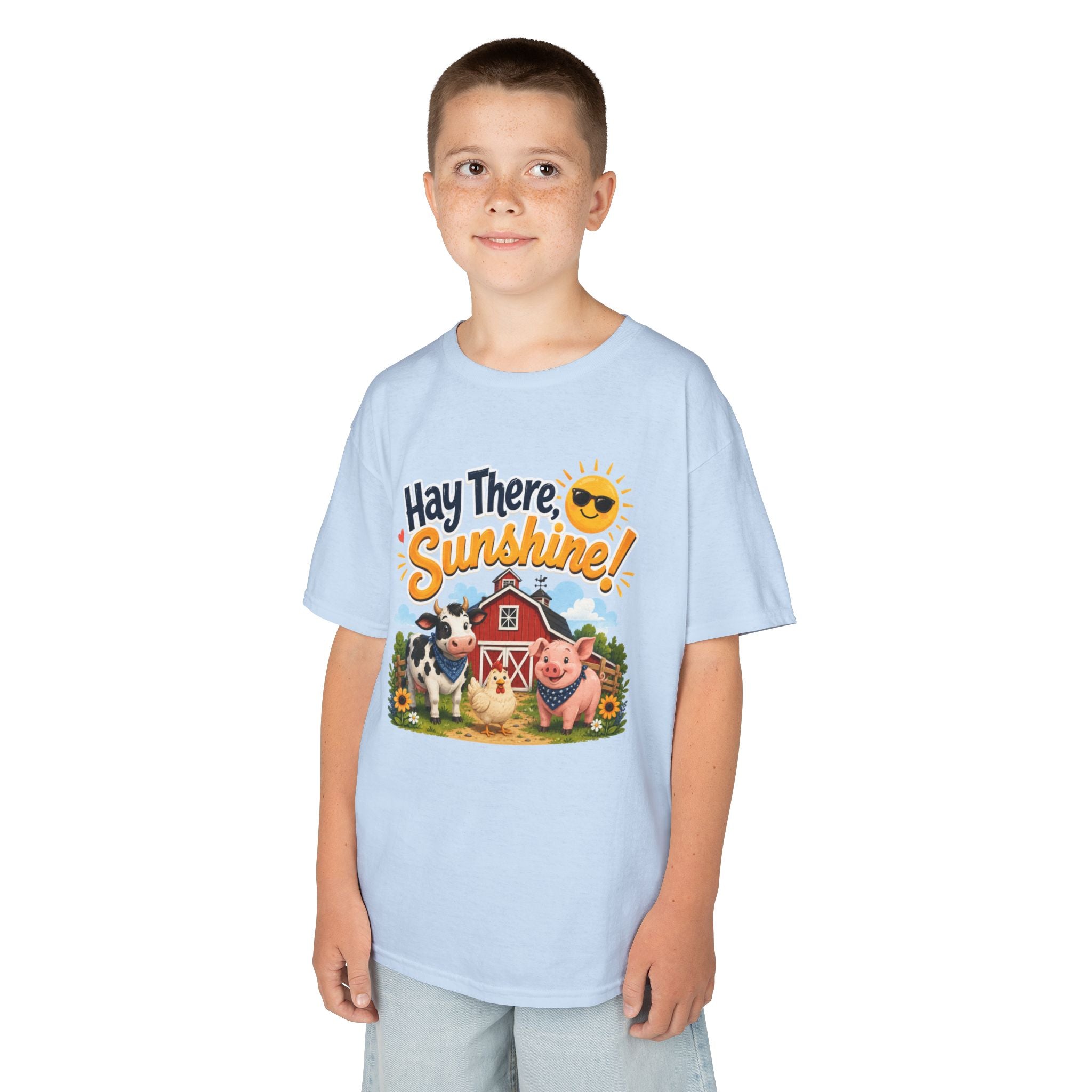 Kids Tee — "Hay There, Sunshine!" Farm Animal Graphic