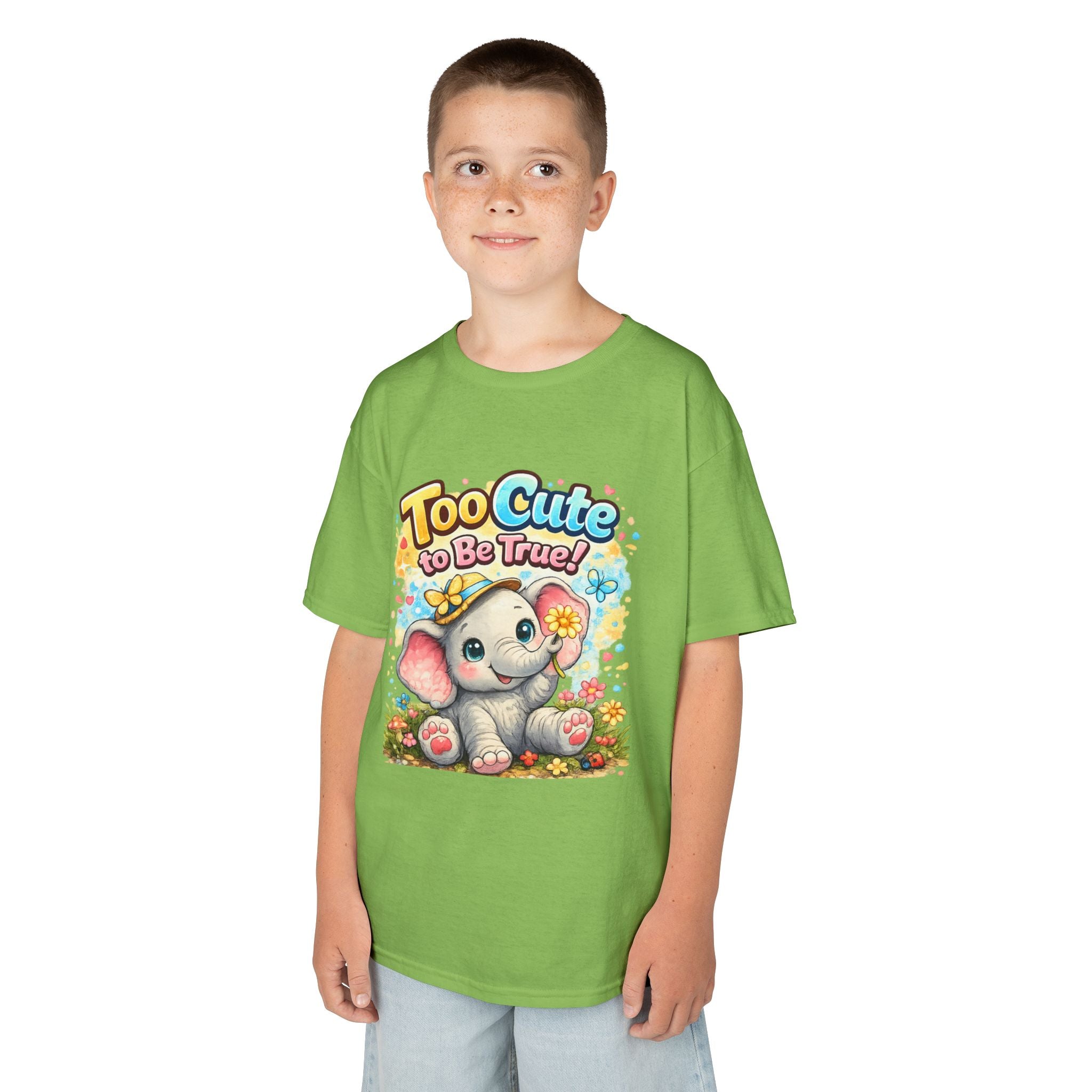 Kids Tee — "Too Cute to Be True" Elephant Graphic