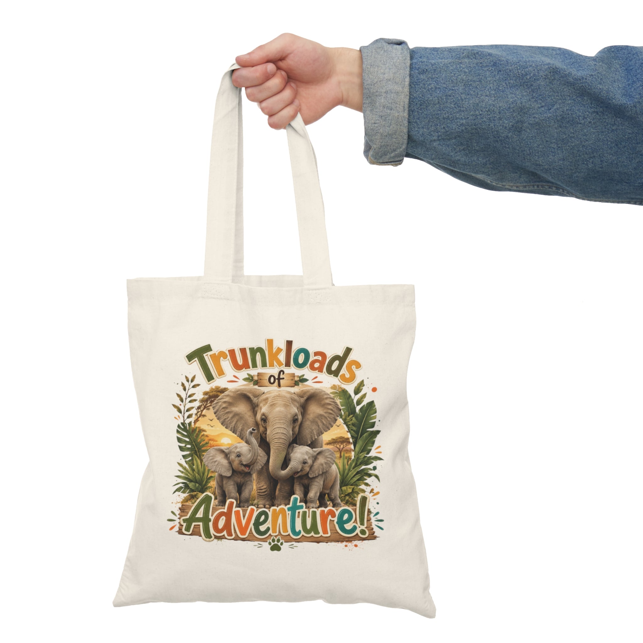 Elephant 'Trunkloads of Adventure' Natural Tote Bag