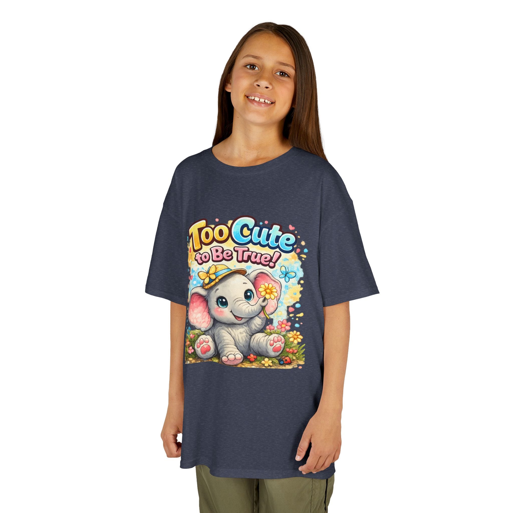 Kids Tee — "Too Cute to Be True" Elephant Graphic