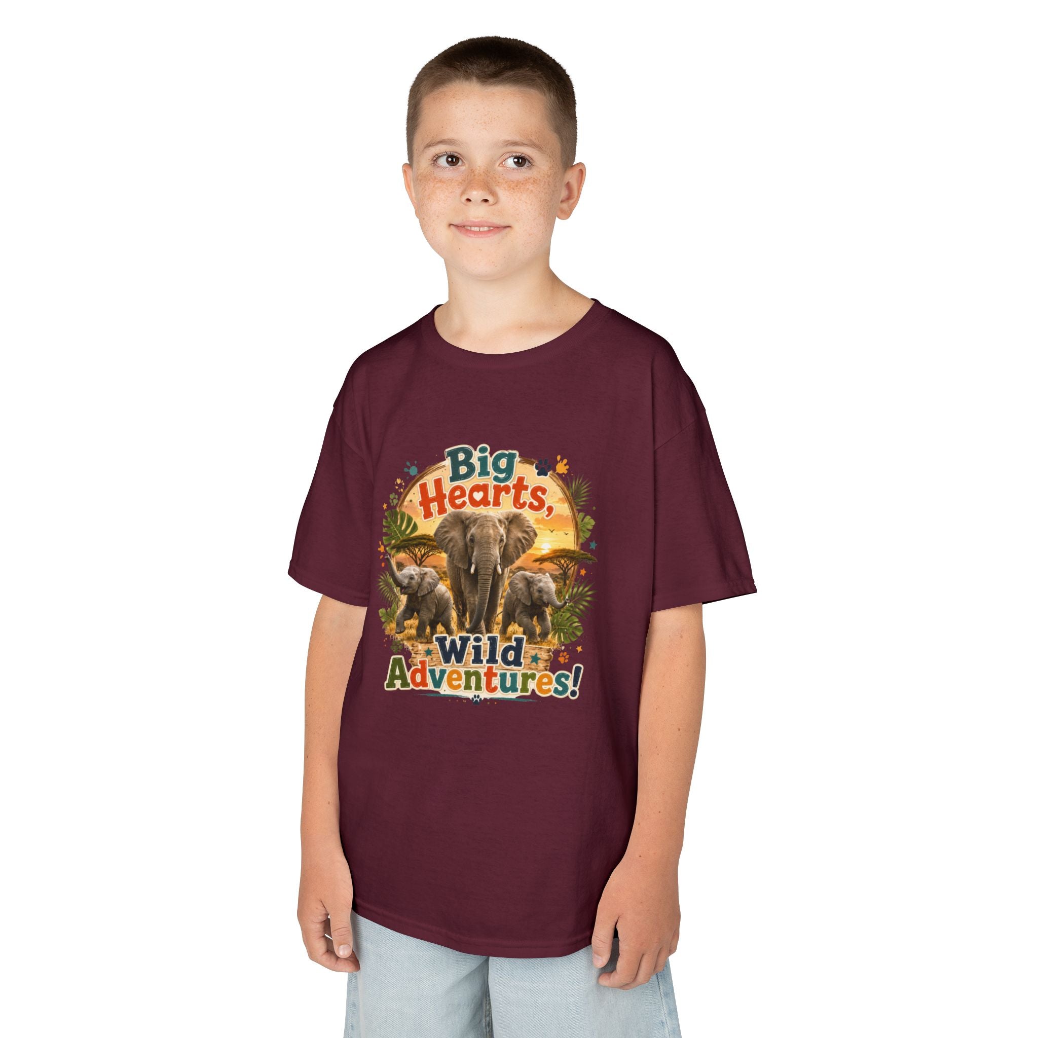 Kids T-Shirt — “Big Hearts, Wild Adventures!” Elephant Safari Shirt for Kids, Cute Animal Adventure Tee