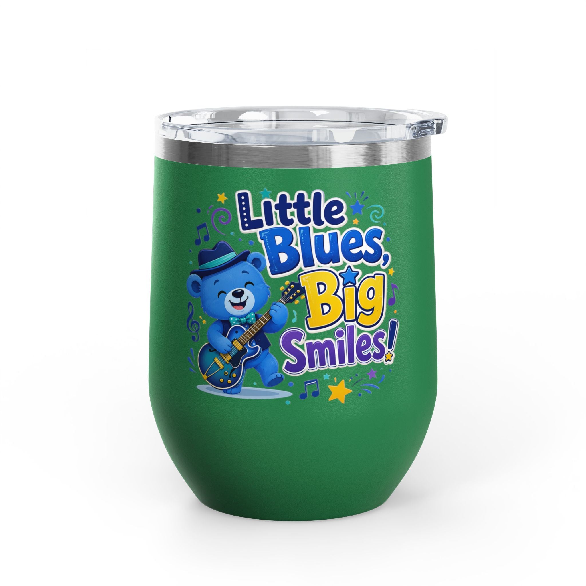 "Little Blues, Big Smiles" Cute Blue Bear Music 12oz Insulated