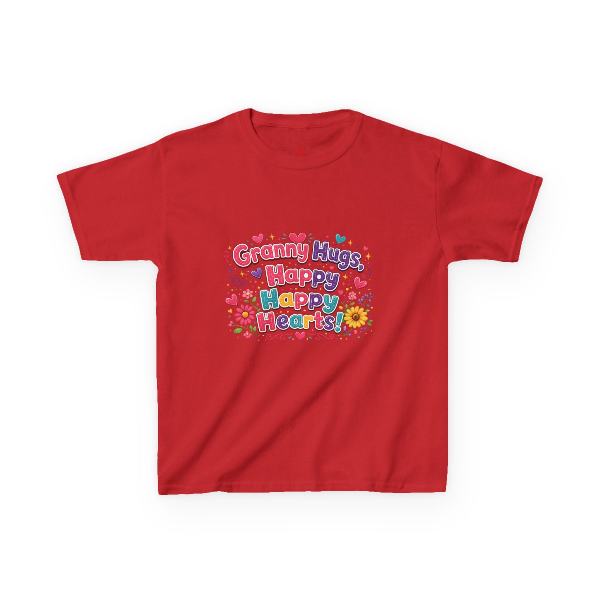 Granny Hugs Happy Hearts Kids Tee | Colorful Floral Kids Shirt