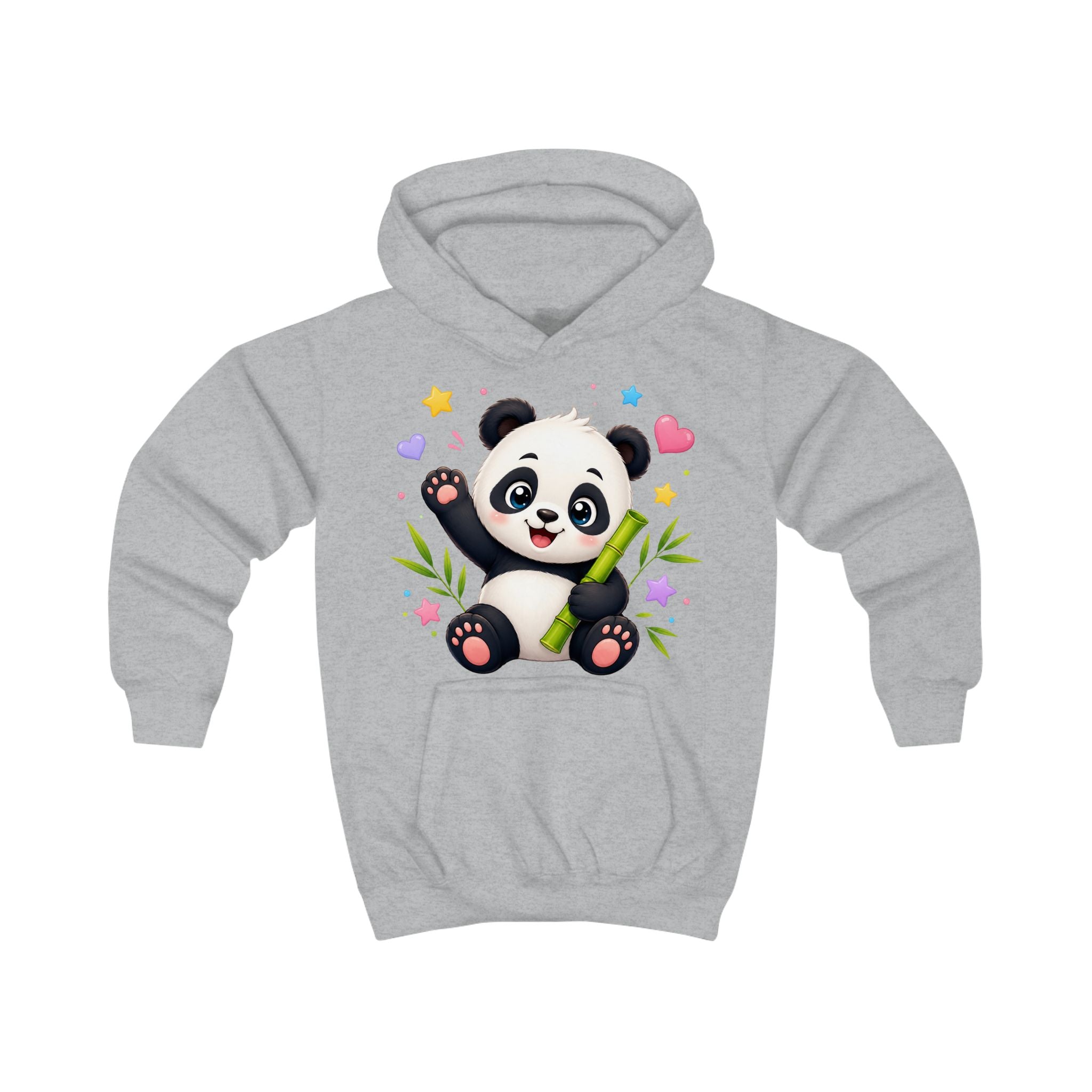 Kids Hoodie — Cute Smiling Panda with Bamboo & Hearts