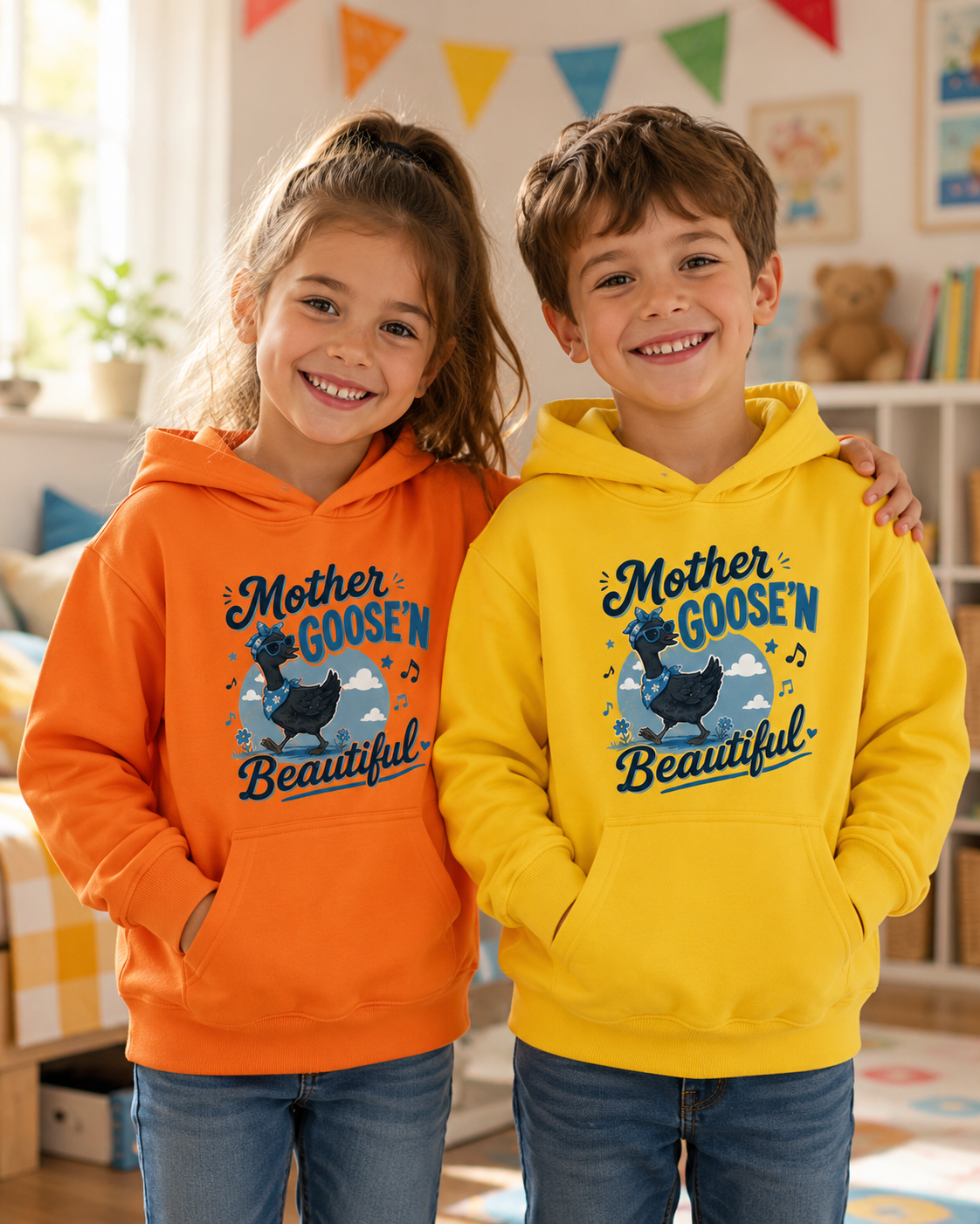 Kids Hoodie - "Mother Goose'n Beautiful" Cute Nursery Rhyme Goose Graphic