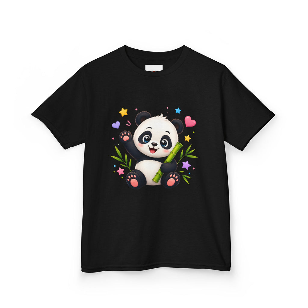 Cute Panda Kids T‑Shirt — Smiling Baby Panda with Hearts & Bamboo