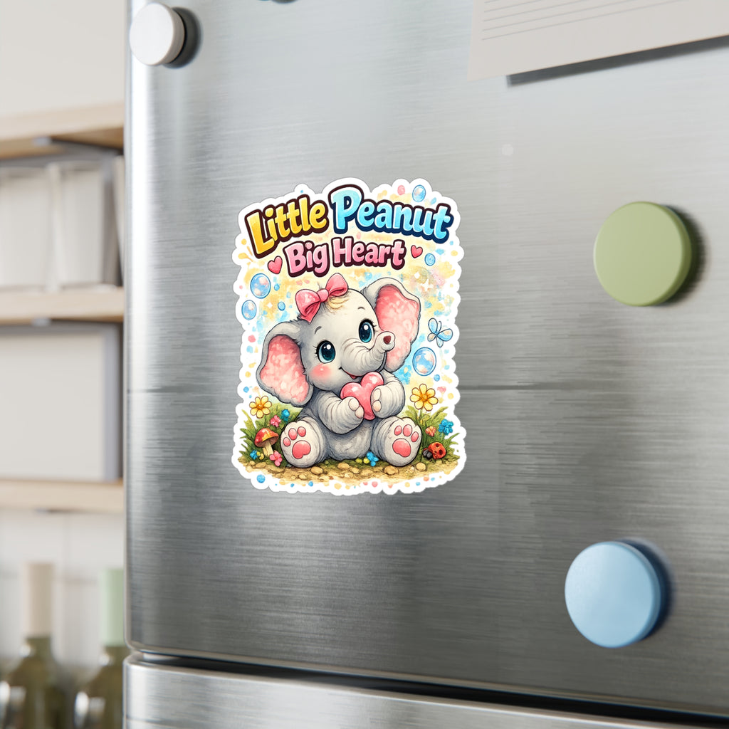 Cute Elephant "Little Peanut Big Heart" Vinyl Sticker — Kiss-Cut Decal