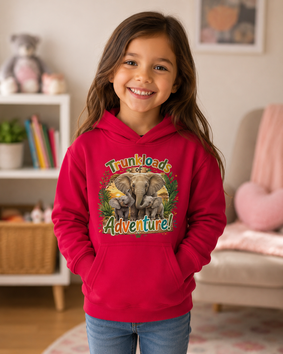 Kids Hoodie — "Trunkloads of Adventure" Elephant Graphic Hoodie for Children