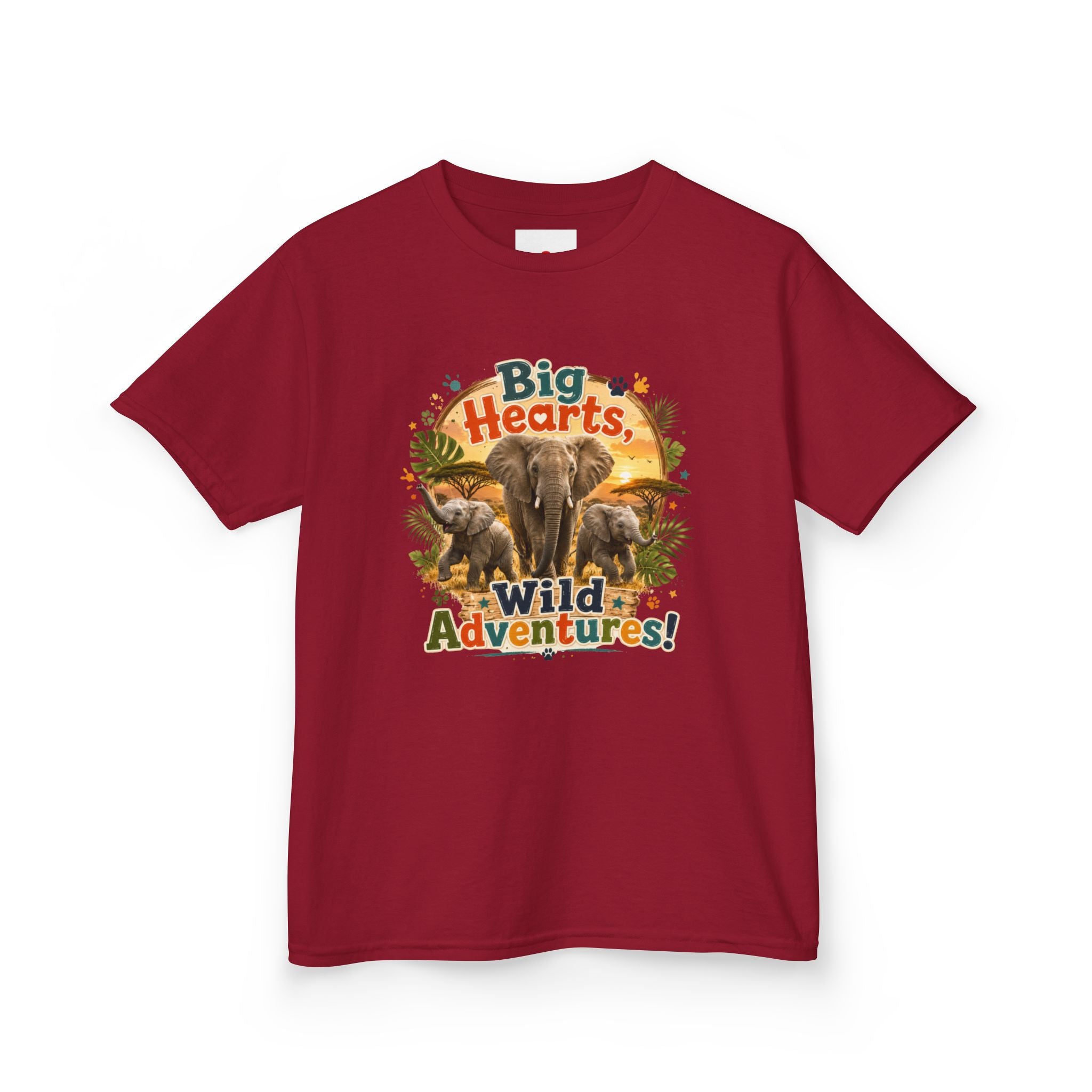 Kids T-Shirt — “Big Hearts, Wild Adventures!” Elephant Safari Shirt for Kids, Cute Animal Adventure Tee
