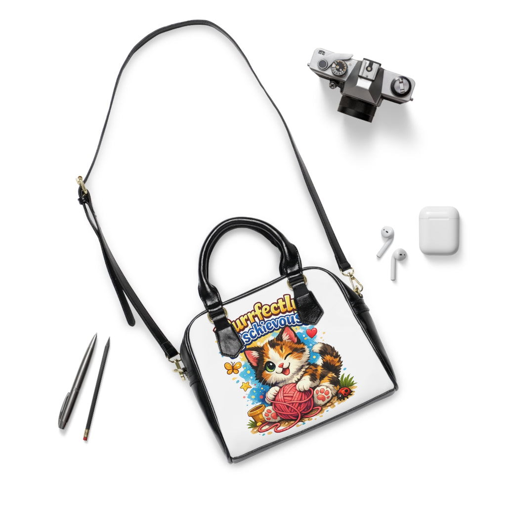 Purrfectly Mischievous Cat Shoulder Handbag – Cute Kitten Yarn Design
