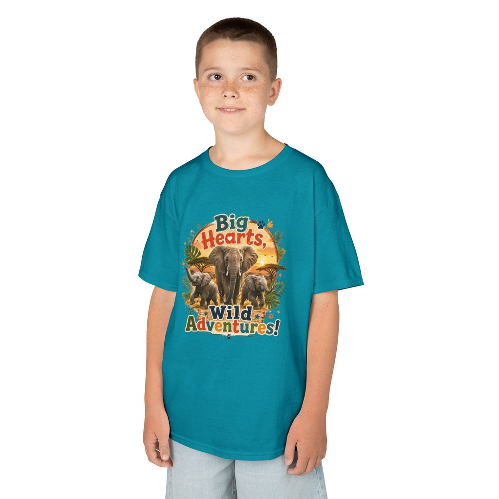 Kids T-Shirt — “Big Hearts, Wild Adventures!” Elephant Safari Shirt for Kids, Cute Animal Adventure Tee