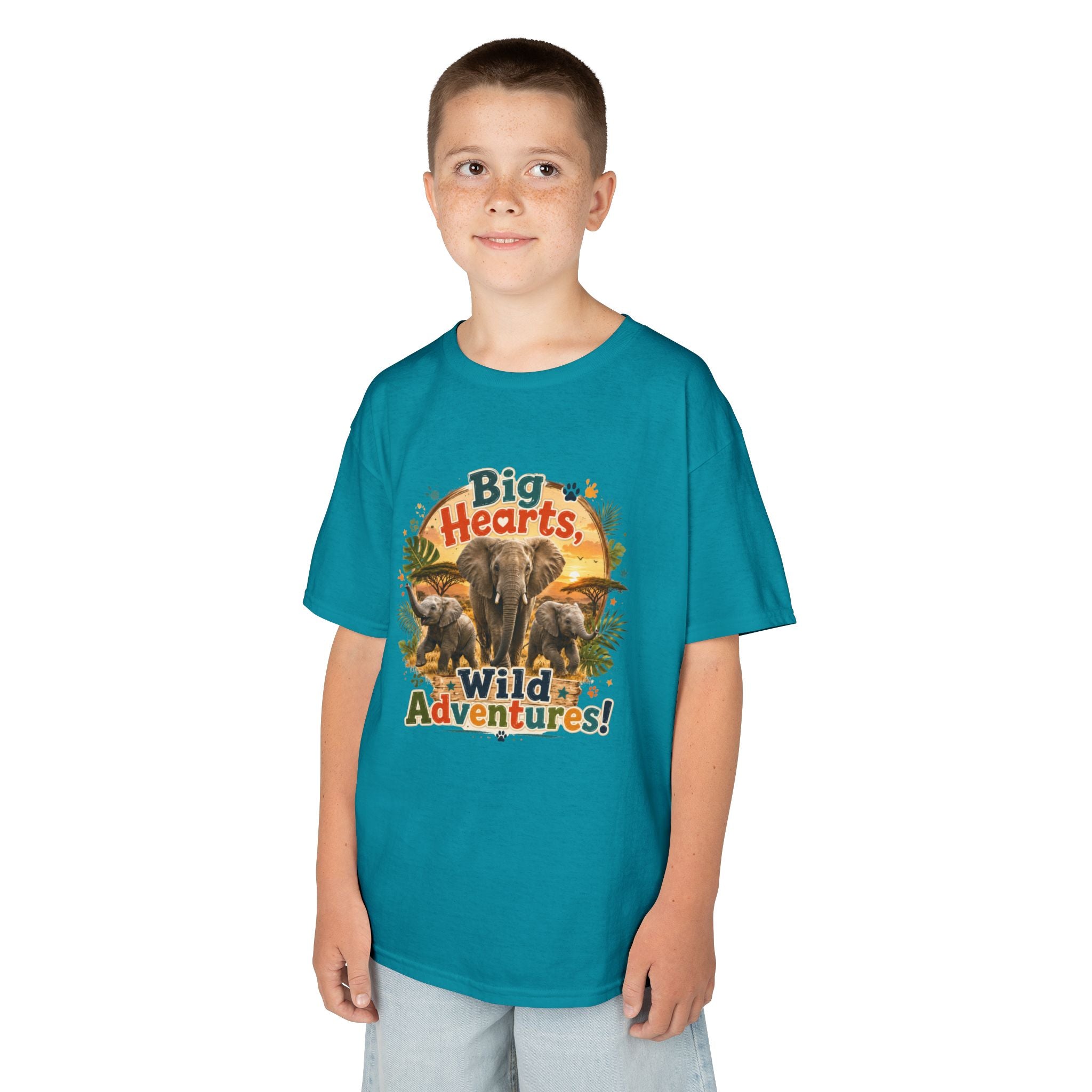 Kids T-Shirt — “Big Hearts, Wild Adventures!” Elephant Safari Shirt for Kids, Cute Animal Adventure Tee