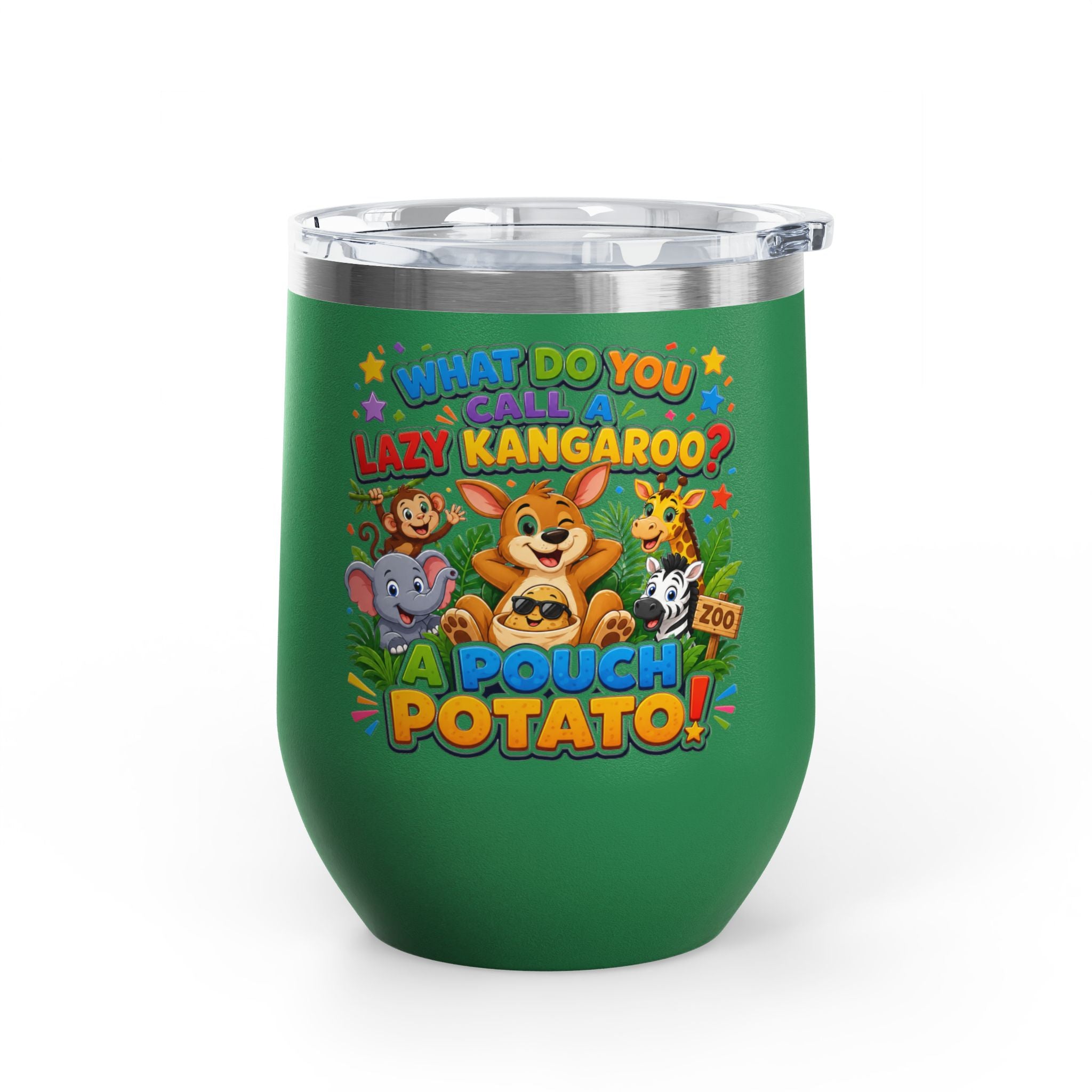 "What Do You Call a Lazy Kangaroo? A Pouch Potato!" Cute Animal Joke 12oz Insulated Tumbler