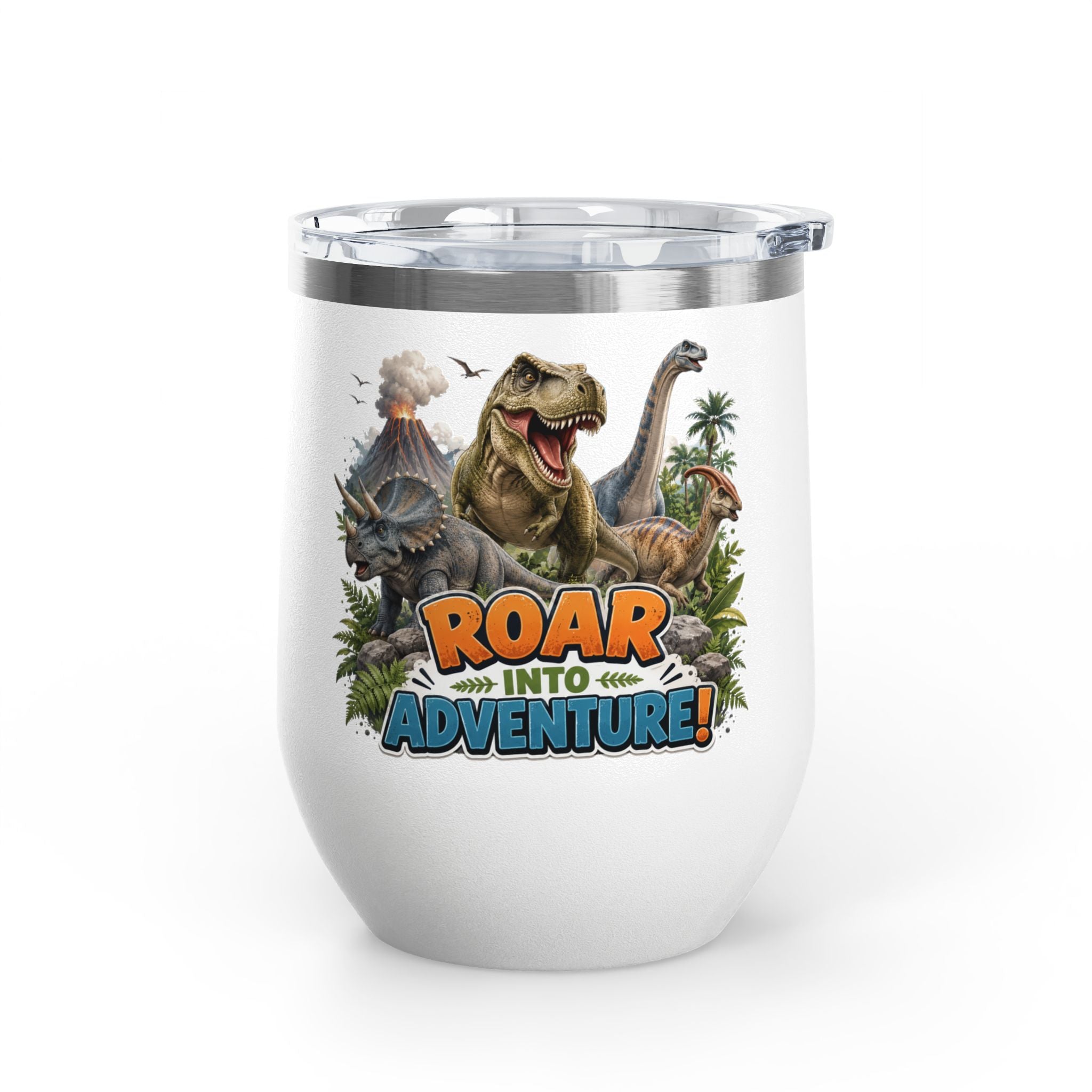 Roar Into Adventure! Dinosaur Tumbler – 12oz Stainless Steel Travel Cup