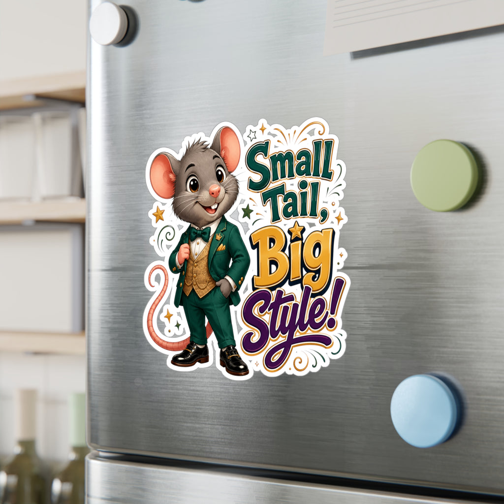 Sticker — "Small Tail, Big Style!" Cute Dressed Mouse Kiss-Cut Vinyl Decal