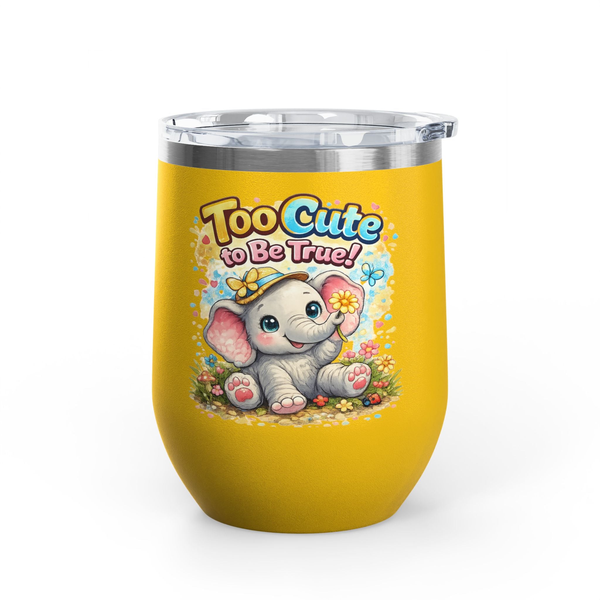 12oz Tumbler - "Too Cute to Be True" Baby Elephant Floral Design