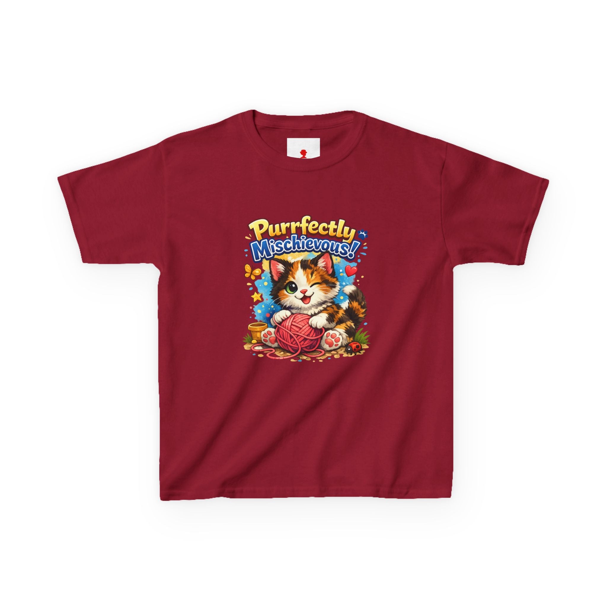 Kids T-Shirt — "Purrfectly Mischievous" Cute Kitten Playing with Yarn