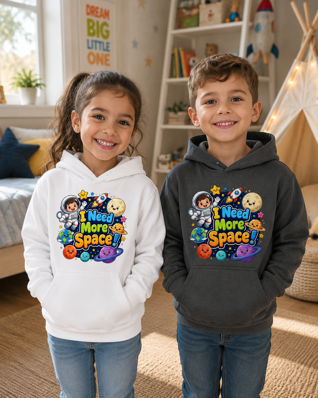 Kids Hoodie - "I Need More Space!" Cute Space Explorer Sweatshirt for Boys & Girls
