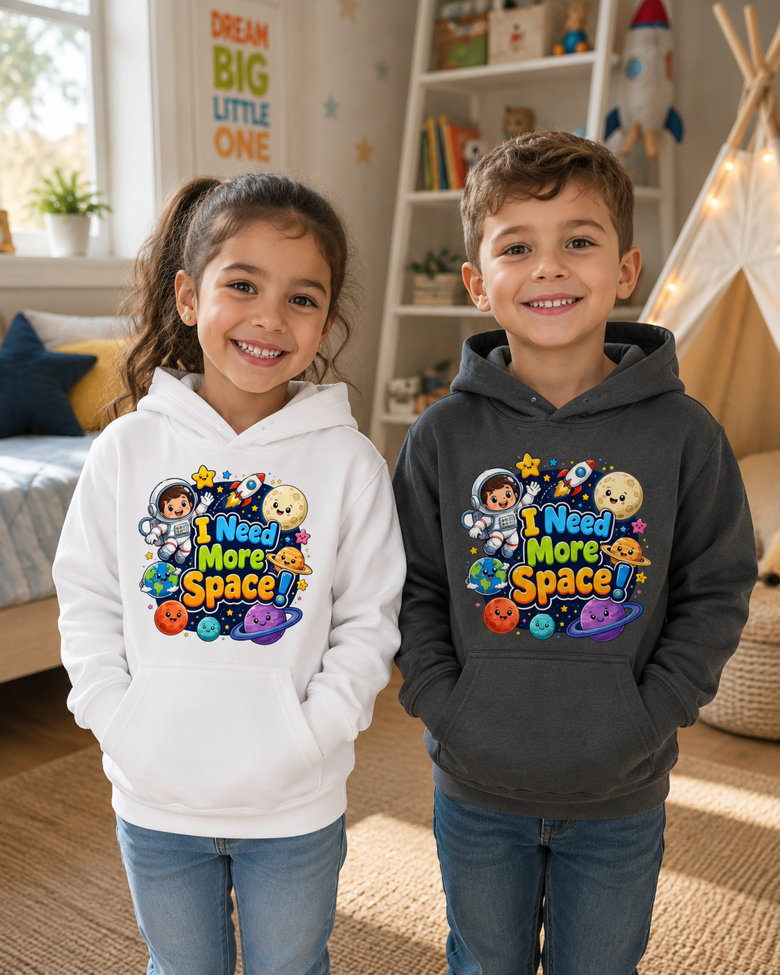 Kids Hoodie - "I Need More Space!" Cute Space Explorer Sweatshirt for Boys & Girls