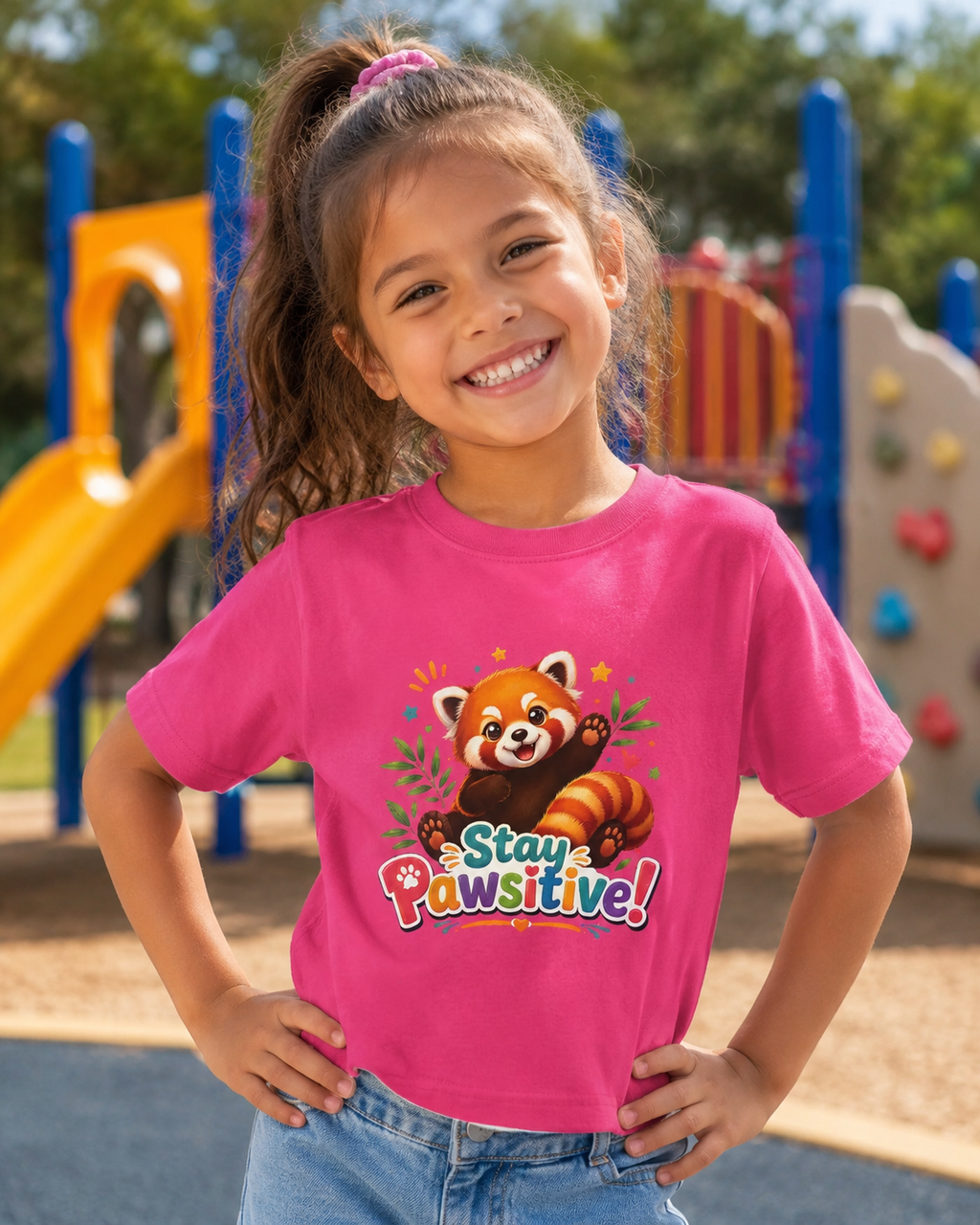 Stay Pawsitive Red Panda Kids Tee | Cute Animal Positive Message