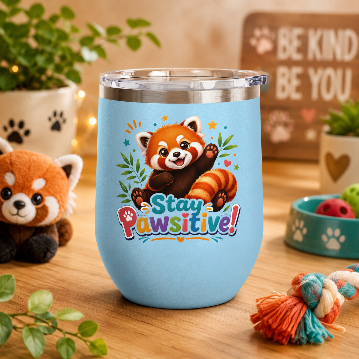 Stay Pawsitive Red Panda Tumbler — 12oz Insulated Cute Animal Gift