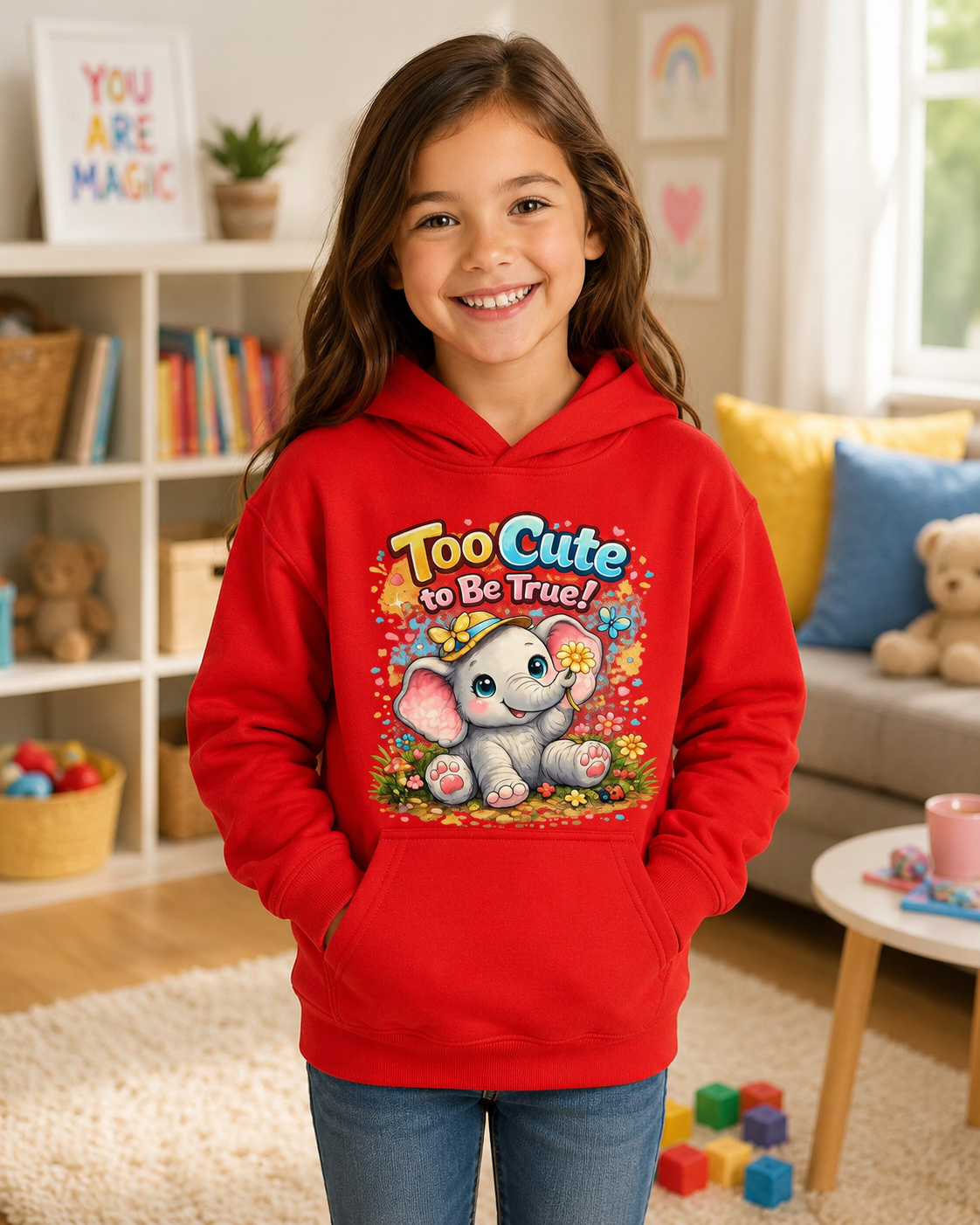 Kids Hoodie — "Too Cute to Be Traced" Elephant Graphic Hoodie for Toddlers & Little Kids