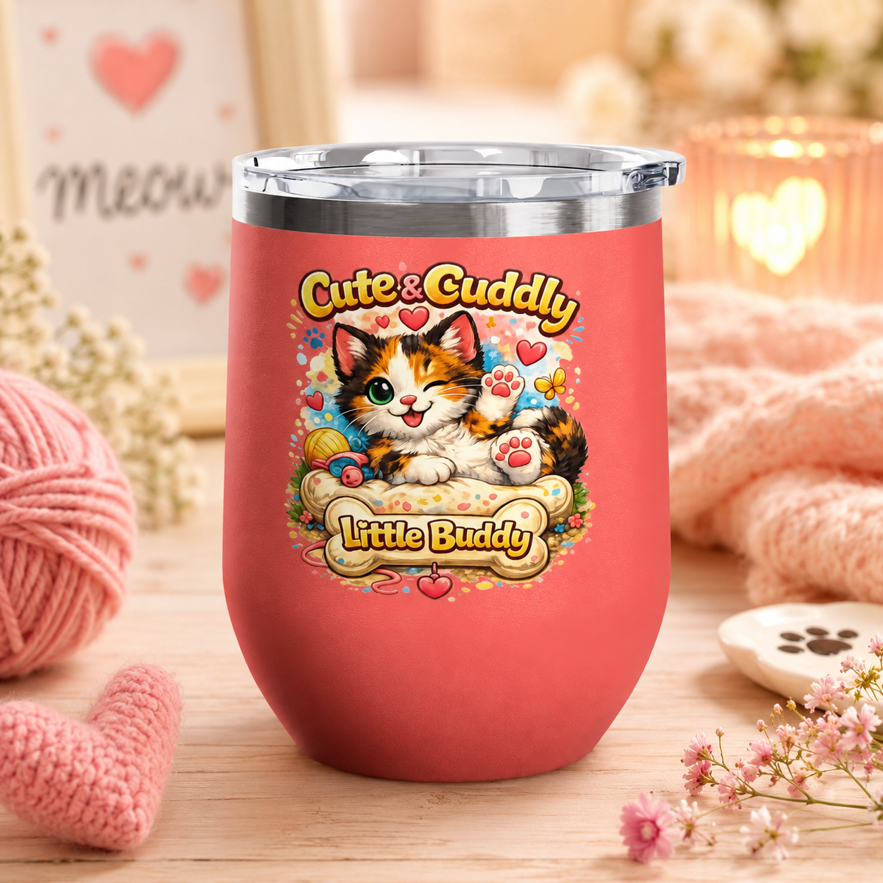 Cute & Cuddly Little Buddy Cat Tumbler — 12oz Insulated Stainless Steel