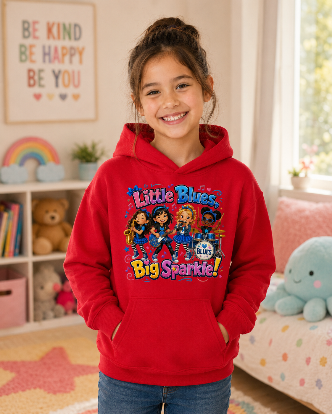 Little Blues Big Sparkle Kids Hoodie — Cute Girls Band Music Pullover
