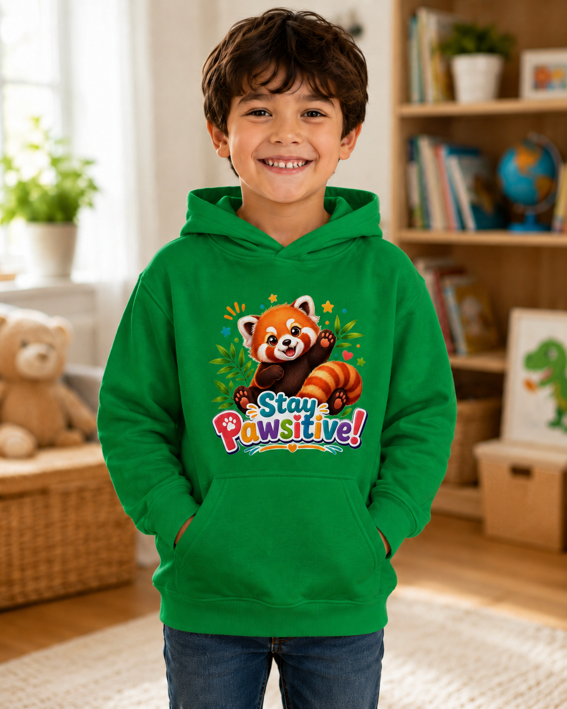 Red Panda 'Stay Pawsitive' Hoodie | Kids Animal Cute Motivational Sweatshirt