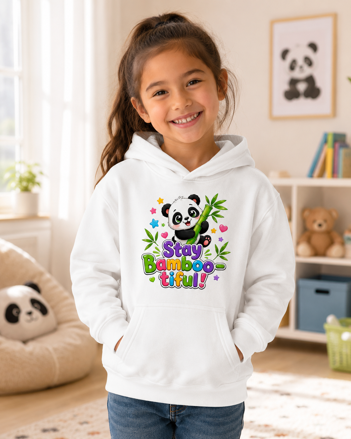 Kids Hoodie — "Stay Bambootiful" Cute Panda Bamboo Graphic