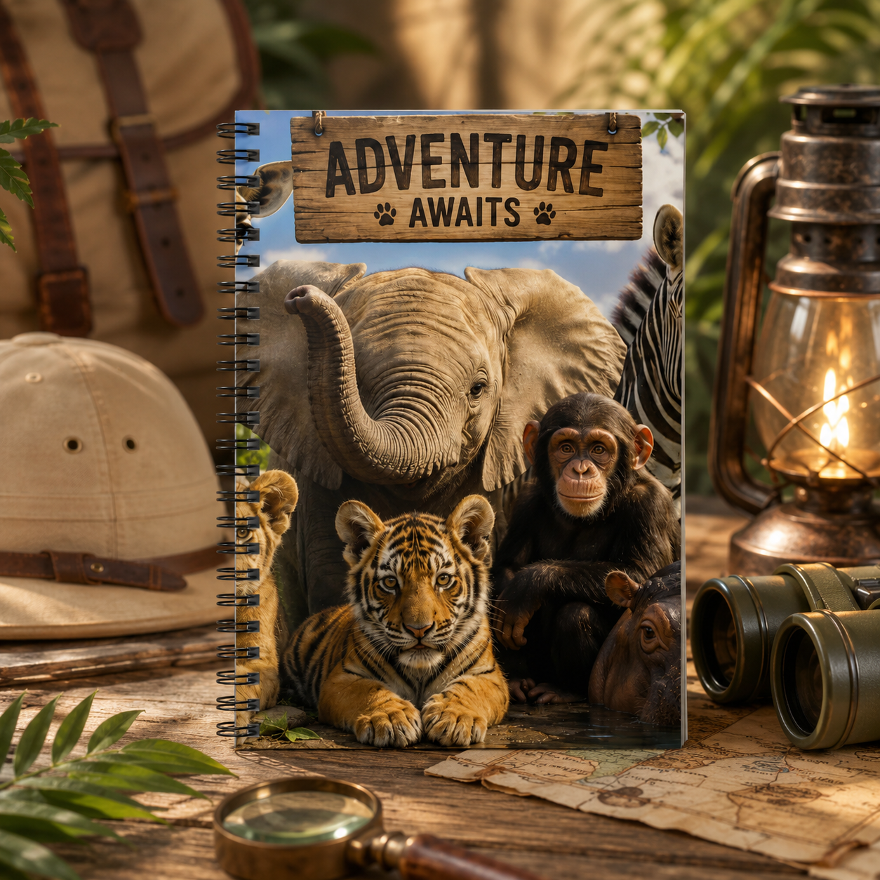 Adventure Awaits Animal Friends Spiral Notebook — Ruled Journal for Kids & Travel Notes