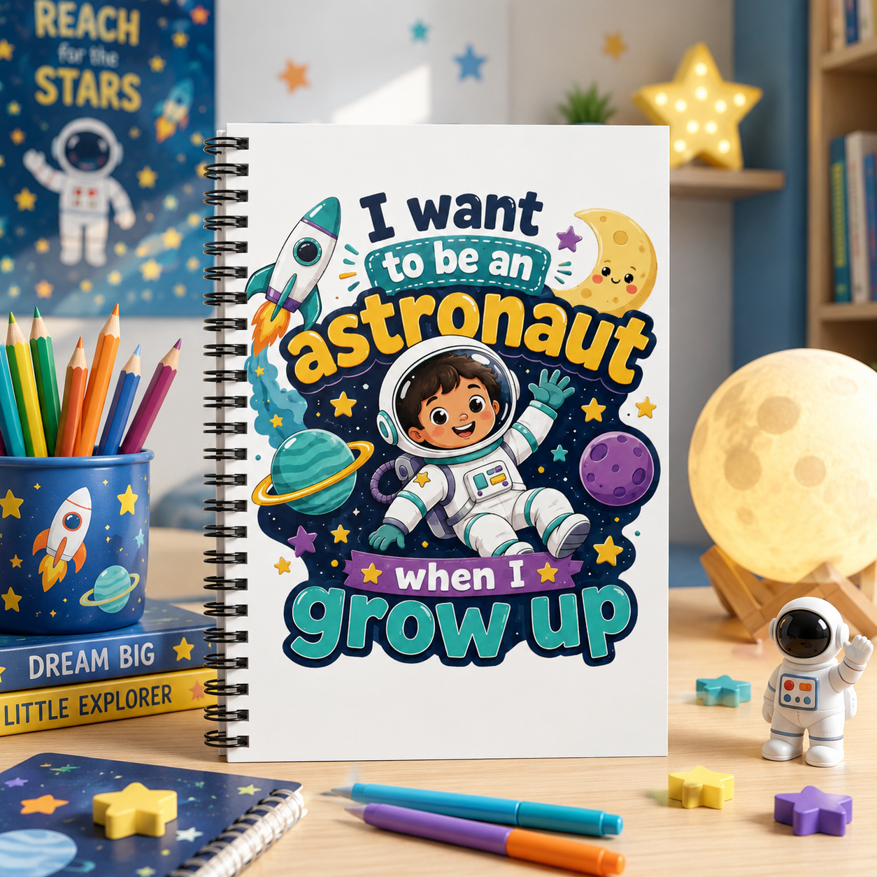 Kids' Astronaut Notebook — "I Want to Be an Astronaut When I Grow Up" Spiral Journal