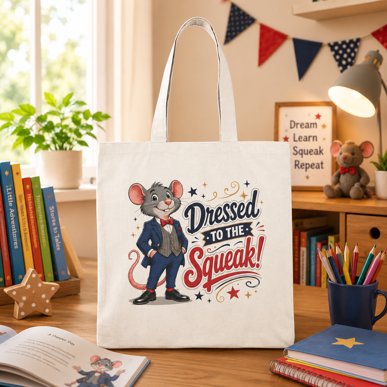 Tote Bag — "Dressed to the Squeak" Cute Dapper Mouse Cotton Tote