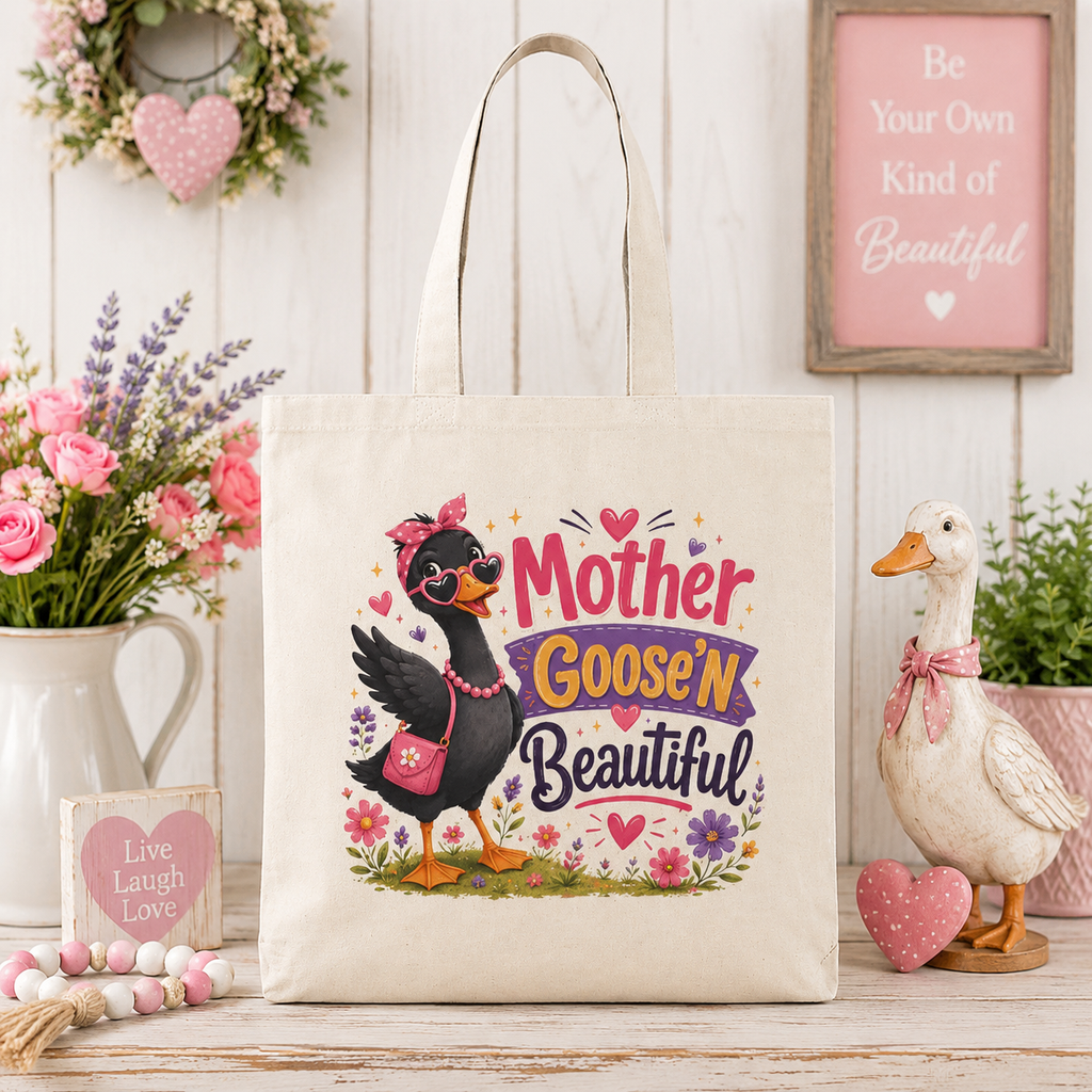 Mother Goose'n Beautiful Tote Bag — Cute Mom Goose Illustration Eco Canvas Shopper