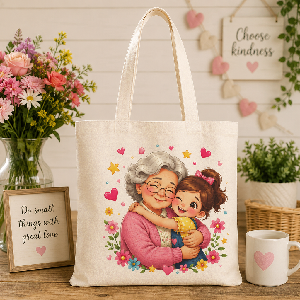 Grandma & Me Hug Tote Bag — Cute Floral Grandmother Gift