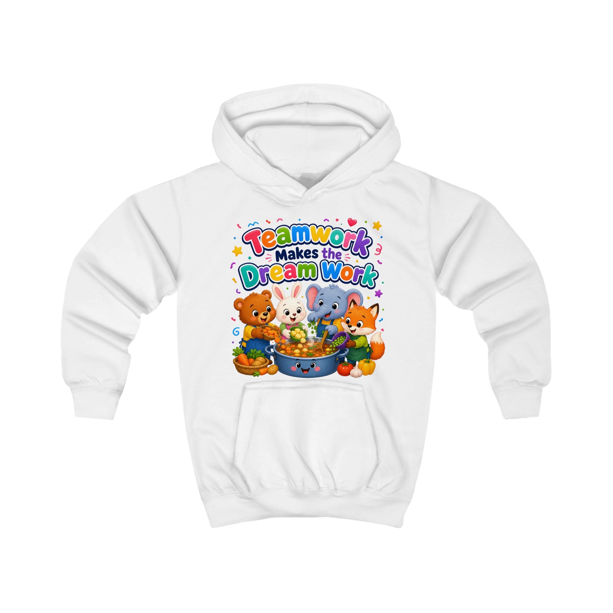 Kids Hoodie - "Teamwork Makes the Dream Work" Cute Animal Crew