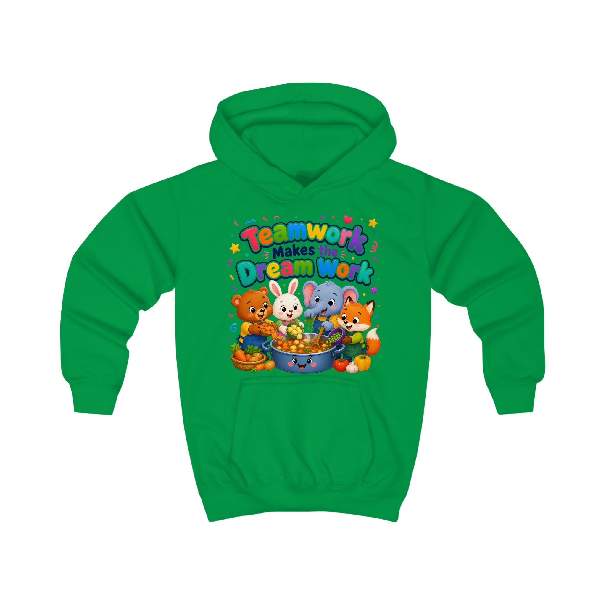 Kids Hoodie - "Teamwork Makes the Dream Work" Cute Animal Crew