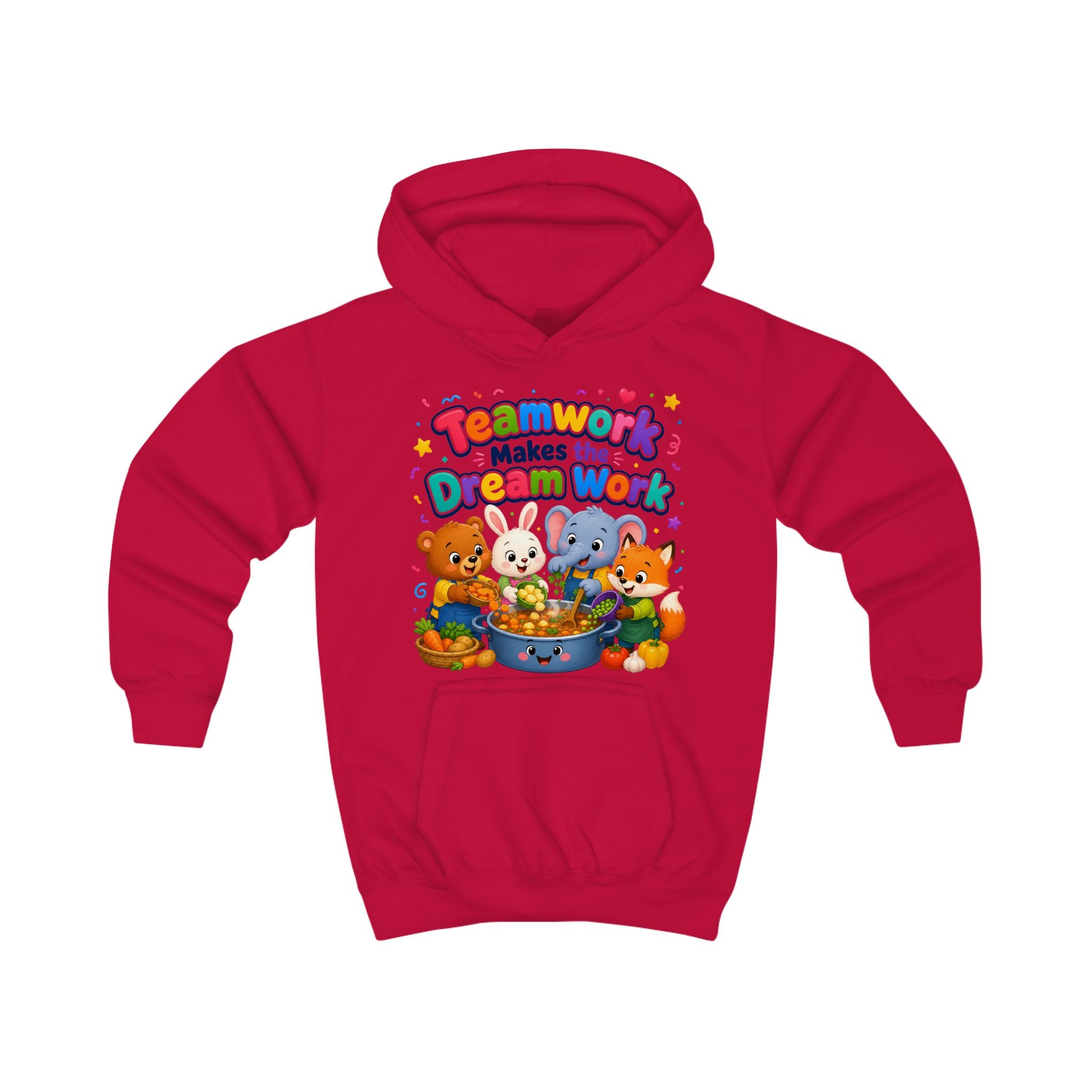Kids Hoodie - "Teamwork Makes the Dream Work" Cute Animal Crew
