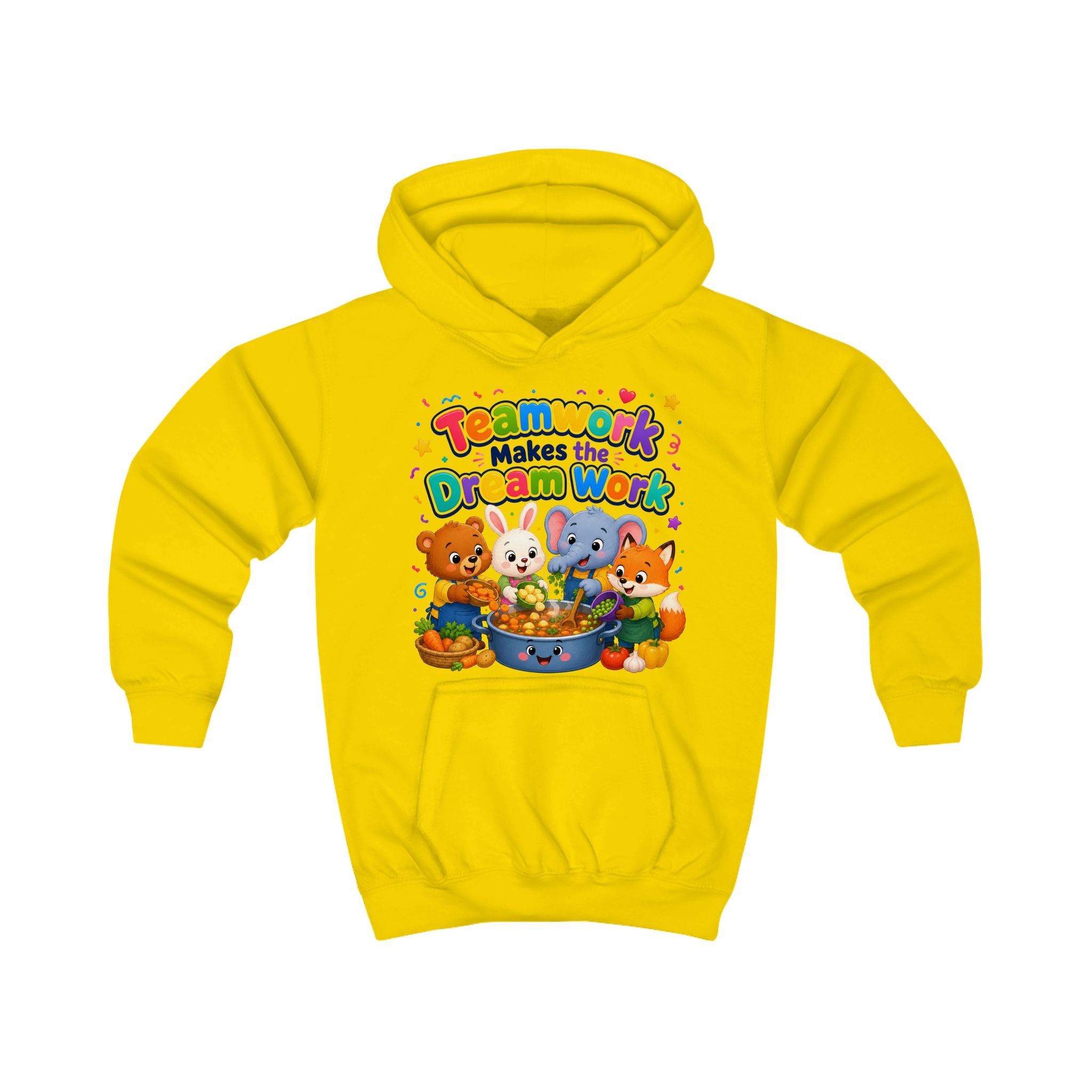 Kids Hoodie - "Teamwork Makes the Dream Work" Cute Animal Crew