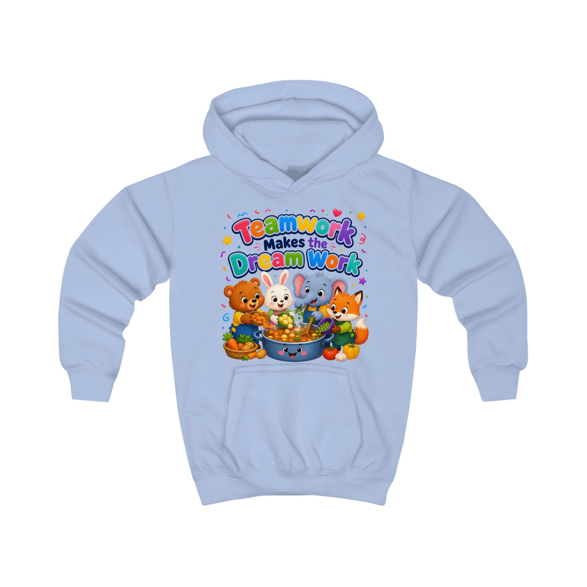 Kids Hoodie - "Teamwork Makes the Dream Work" Cute Animal Crew