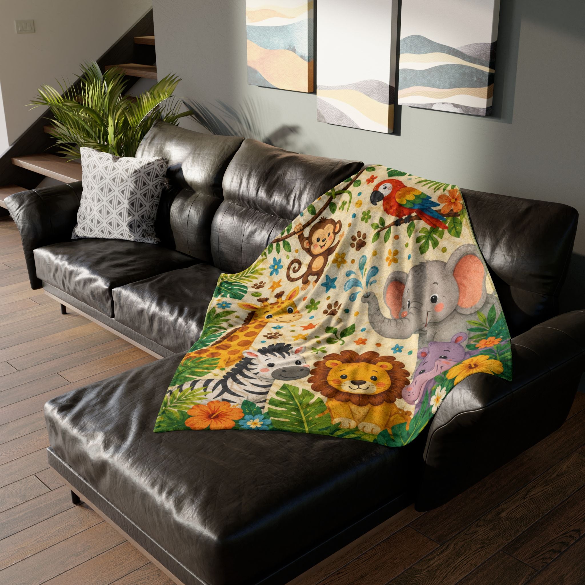 Cute Jungle Animals Baby Blanket | Safari Lion Elephant Giraffe Zebra