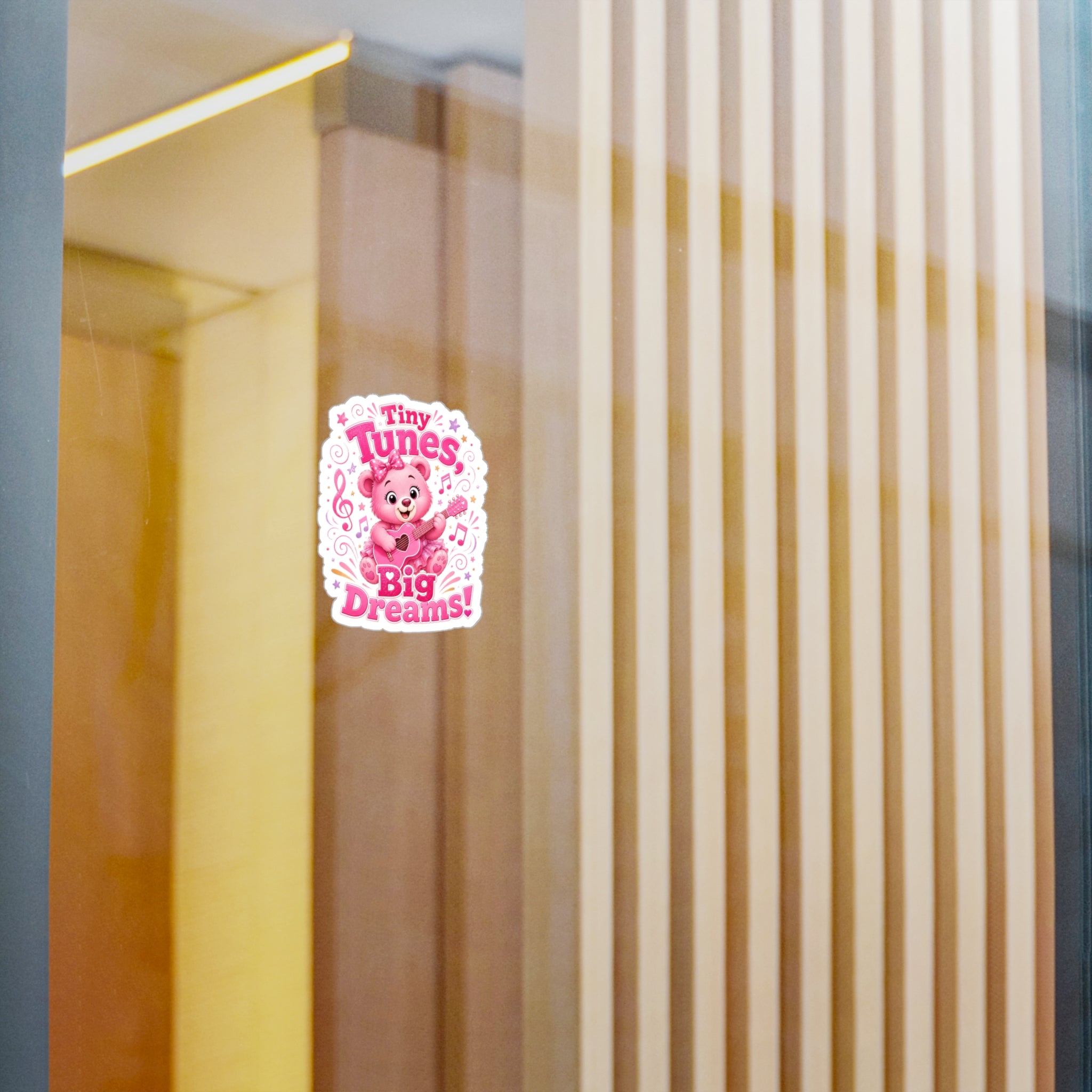Kiss-Cut Vinyl Decal — Pink Bear "Tiny Tunes, Big Dreams" Sticker