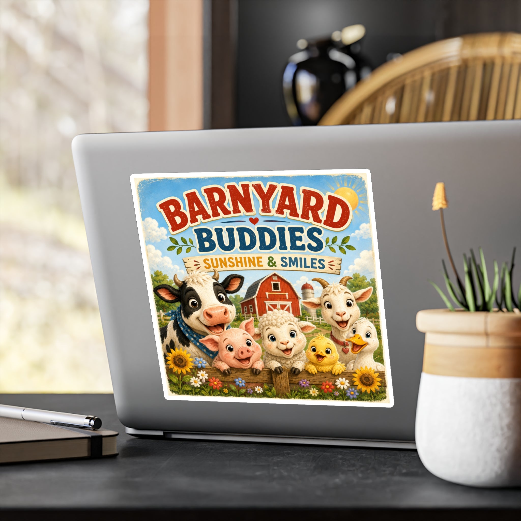 Barnyard Buddies Vinyl Sticker — 'Sunshine & Smiles' Cute Farm Animal Decal